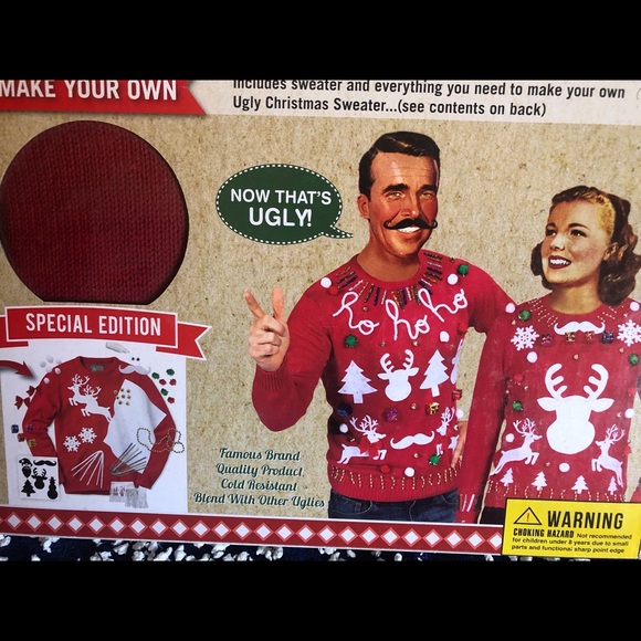 Ugly Christmas Sweater Kit Red Size M Boxed Special Edition Reindeer & Snow New - Picture 3 of 7